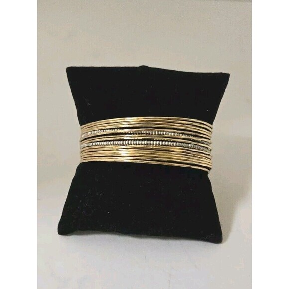 Stella & Dot Silky Soft Gold & Silvertone Adjustable Bangle Cuff Bracelet 7.25" - Picture 2 of 5
